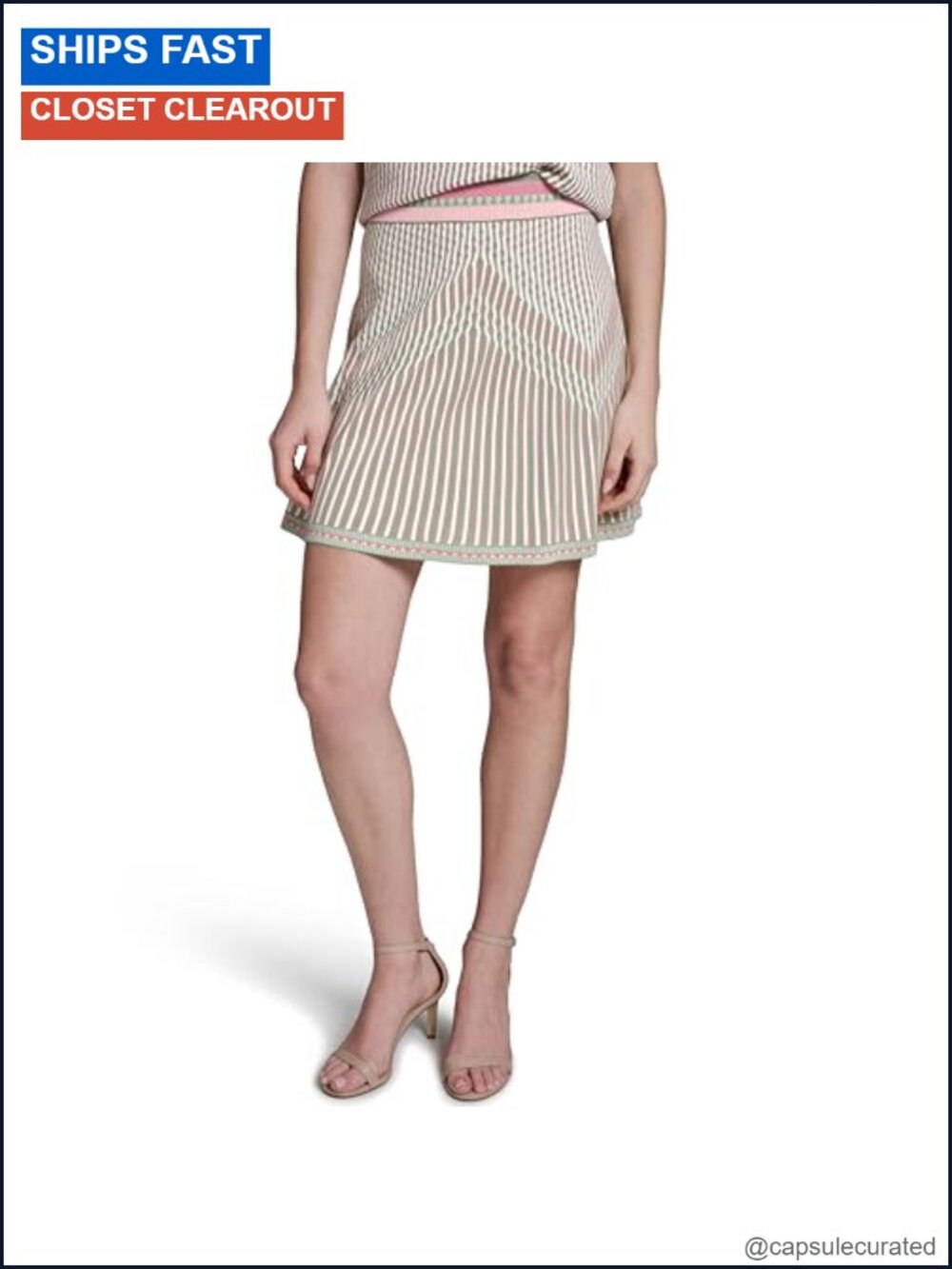 Women's Sweater Mix Pattern Elastic Waistband Striped Skirt
